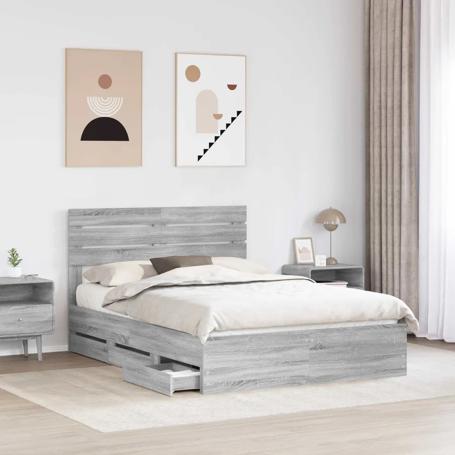 Cadre de lit Gris Sonoma 160 x 200 cm Bois Ingénierie - 3
