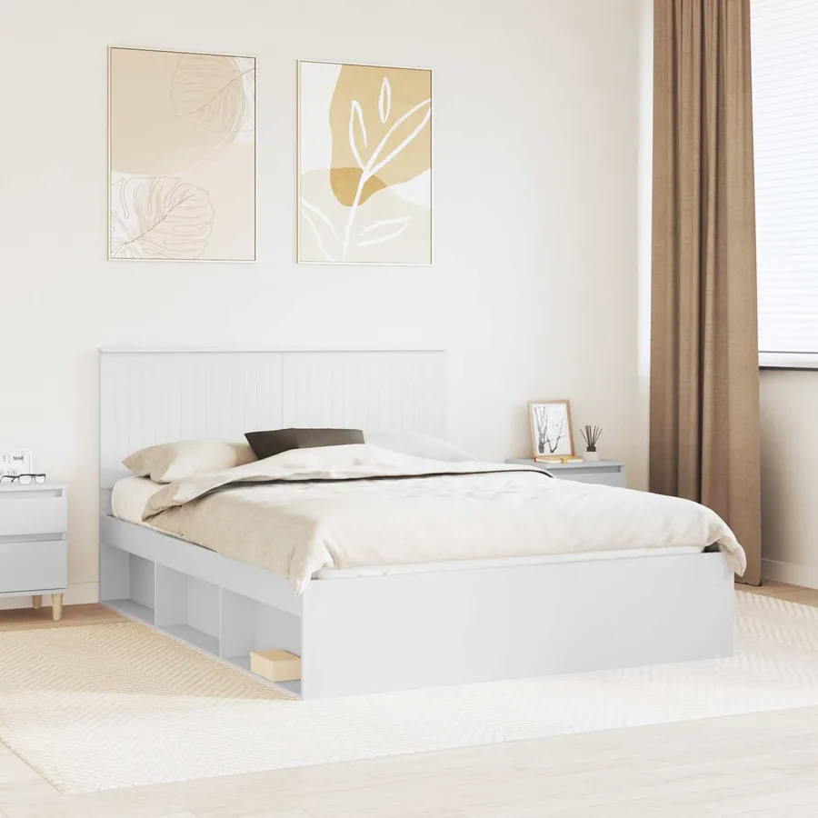 Cadre de lit Blanc 150 x 200 cm Bois de pin massif