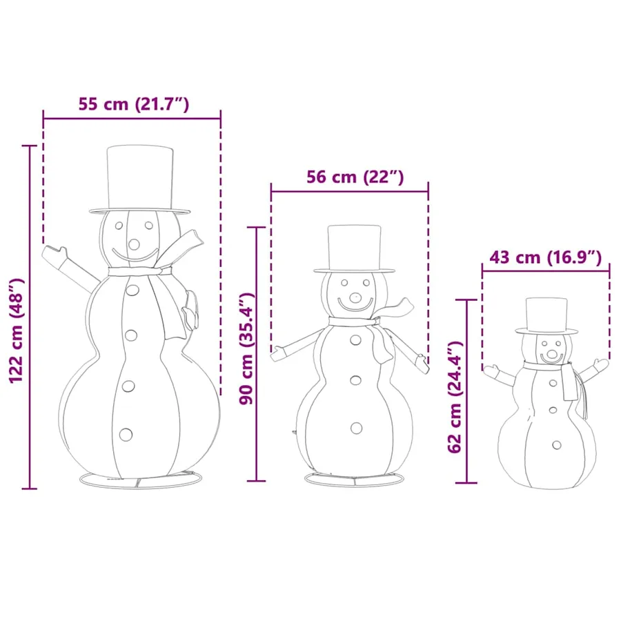 Famille de Bonhommes de Neige de Noël 3 pcs Blanc chaud tissu - 12
