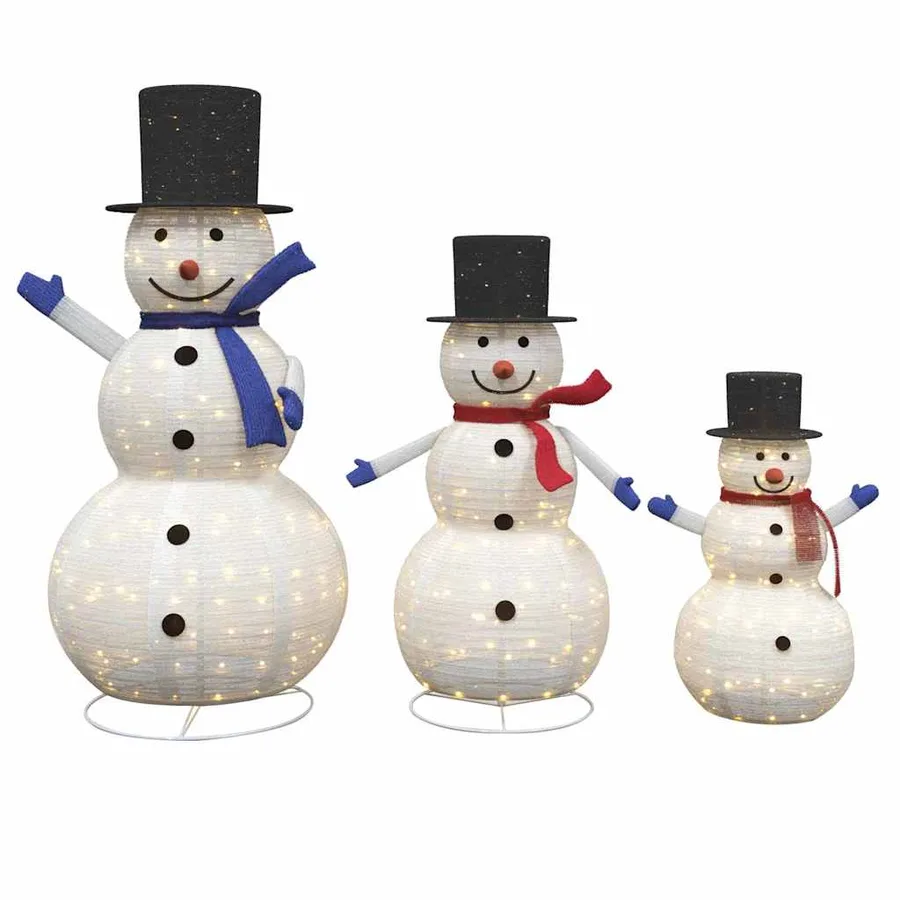 Famille de Bonhommes de Neige de Noël 3 pcs Blanc chaud tissu - 2