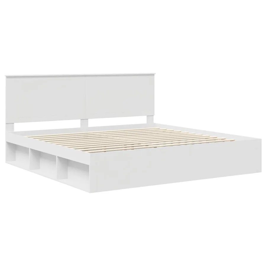 Cadre de lit Blanc 200 x 200 cm Bois de pin massif - 4