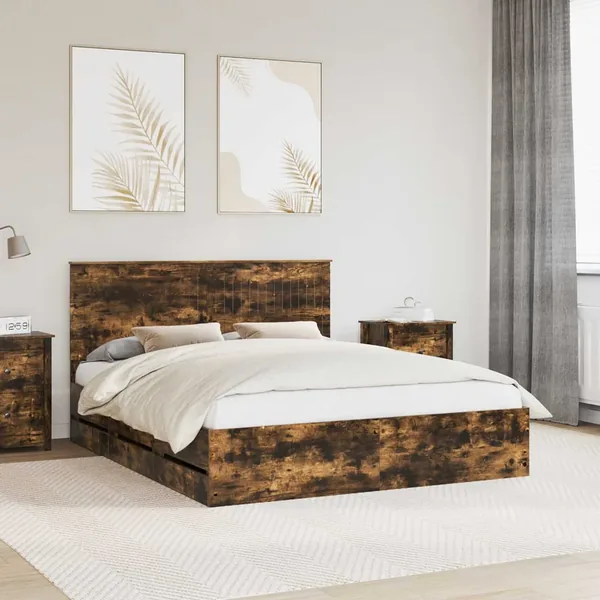 Cadre de lit Chêne fumé 160 x 200 cm Bois Ingénierie