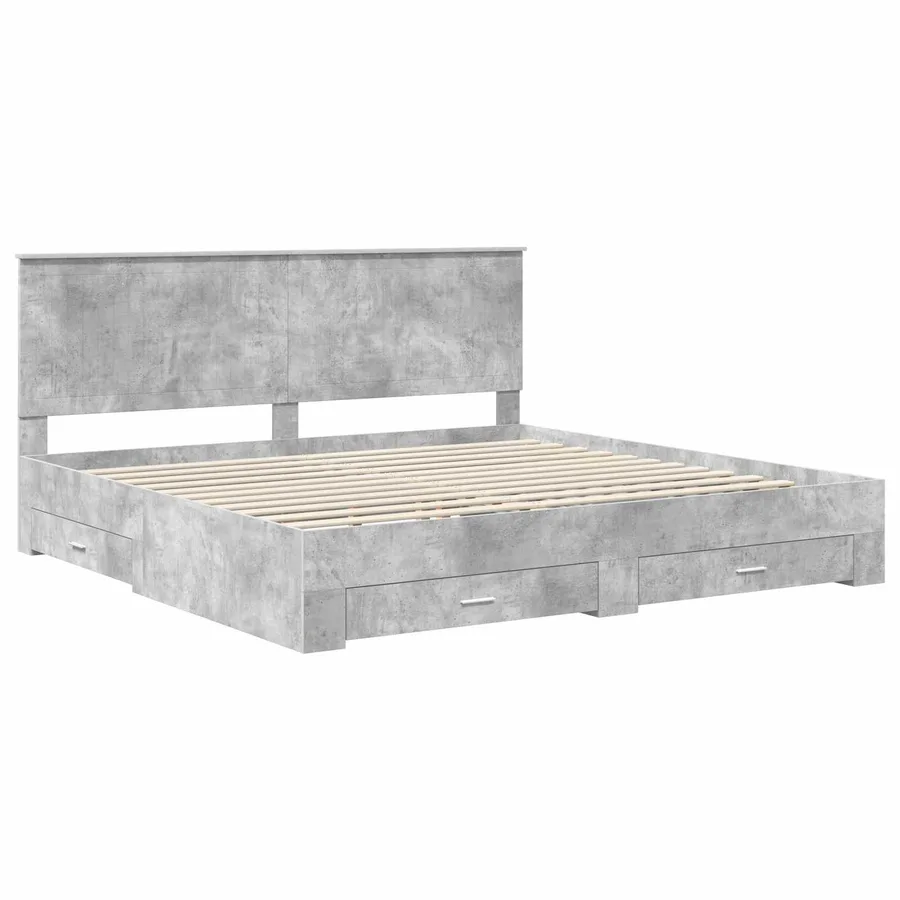 Cadre de lit Gris béton 200 x 200 cm Bois d'ingénierie - 4