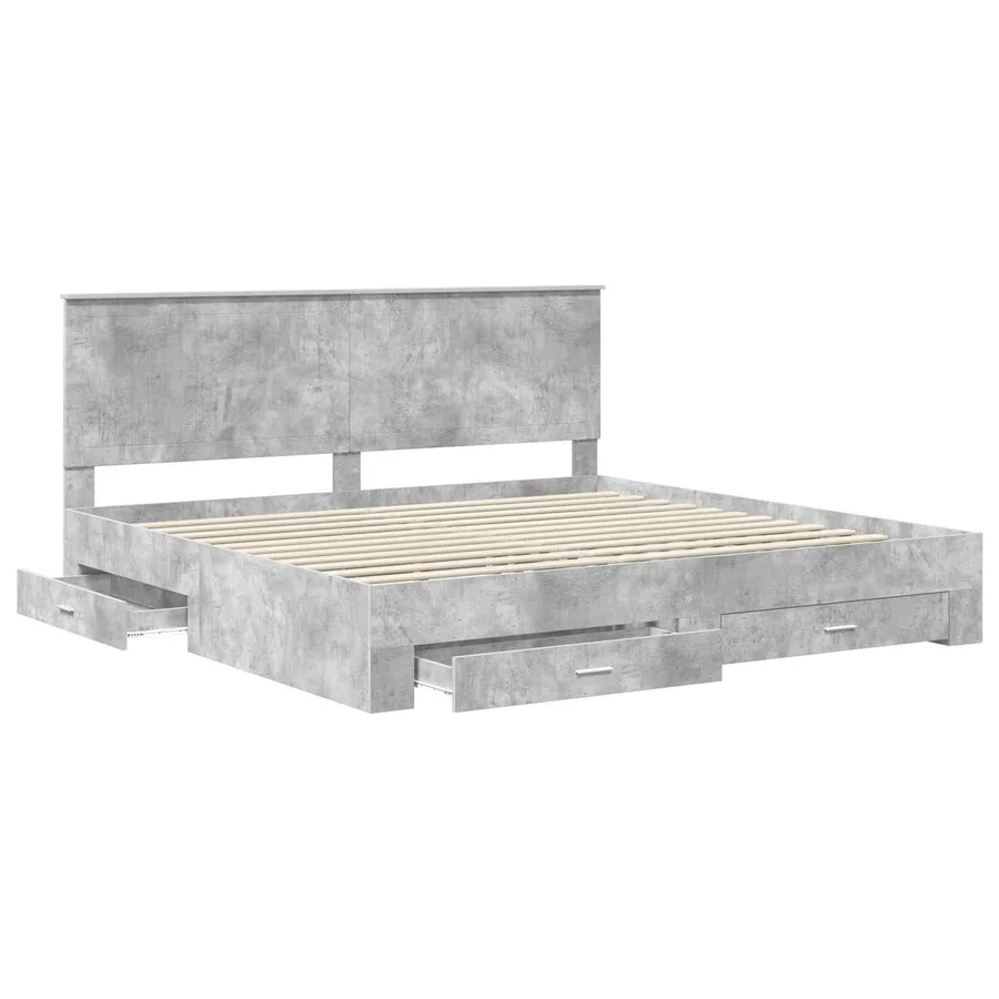Cadre de lit Gris béton 200 x 200 cm Bois d'ingénierie - 5
