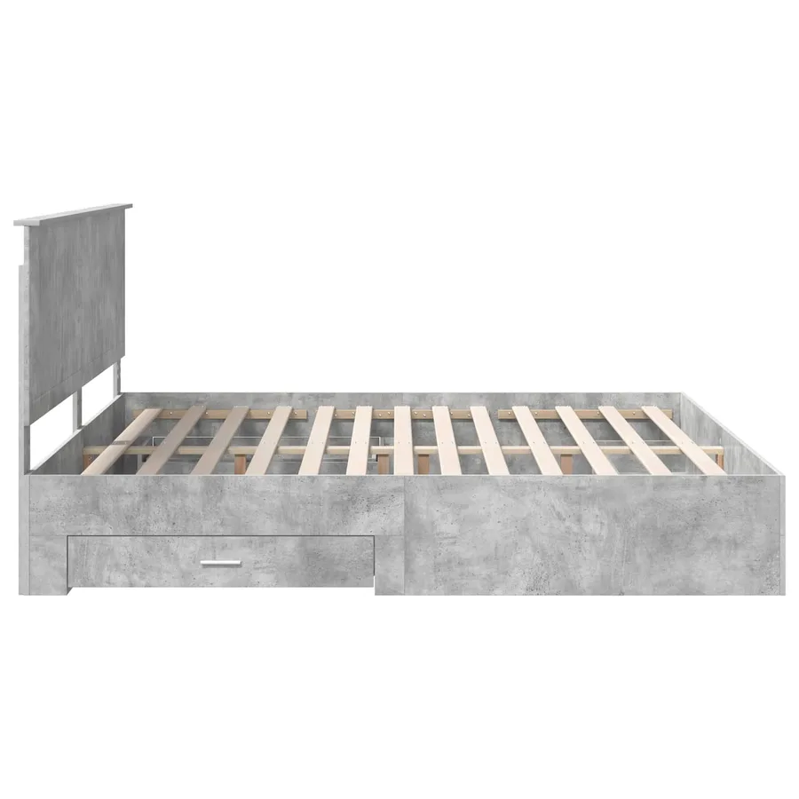 Cadre de lit Gris béton 200 x 200 cm Bois d'ingénierie - 9