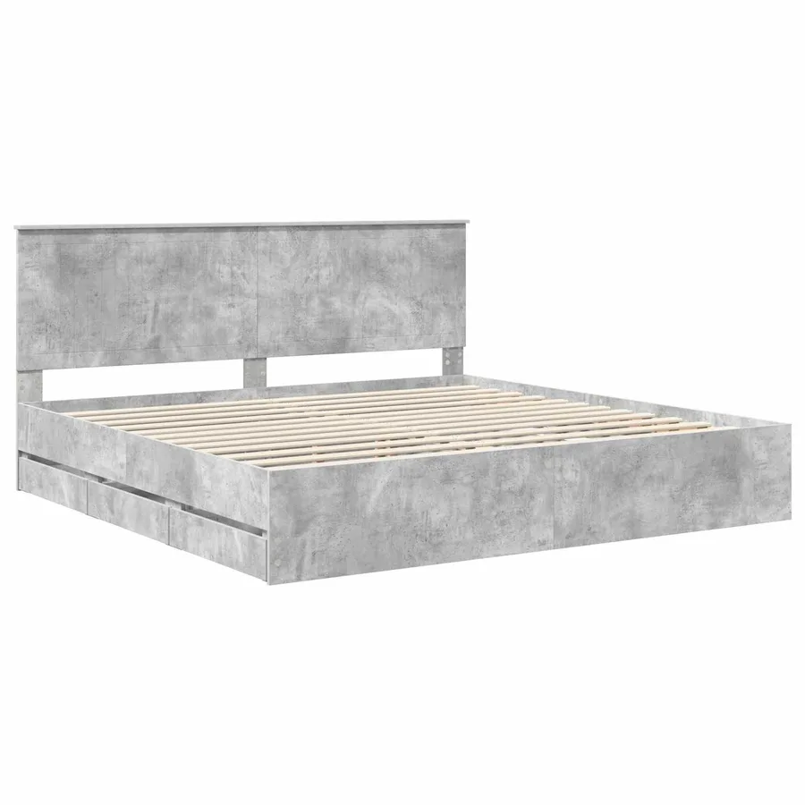 Cadre de lit Gris béton 200 x 200 cm Bois Ingénierie - 4