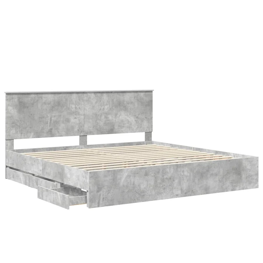 Cadre de lit Gris béton 200 x 200 cm Bois Ingénierie - 5