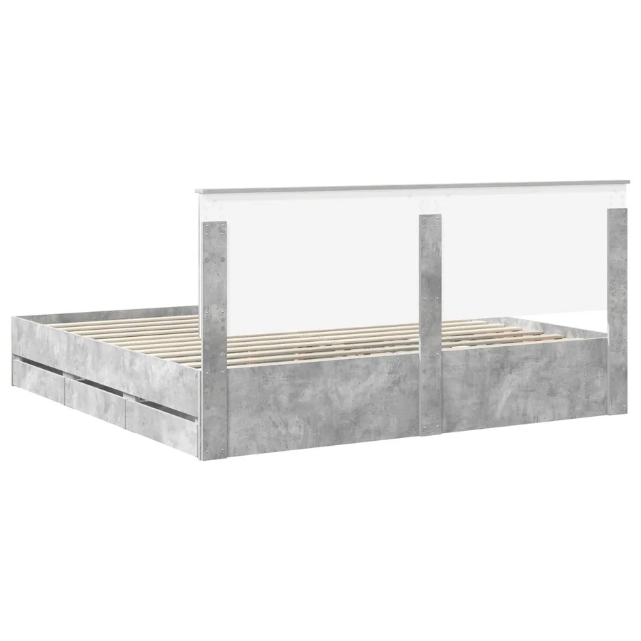 Cadre de lit Gris béton 200 x 200 cm Bois Ingénierie - 8