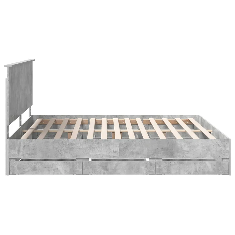 Cadre de lit Gris béton 200 x 200 cm Bois Ingénierie - 9