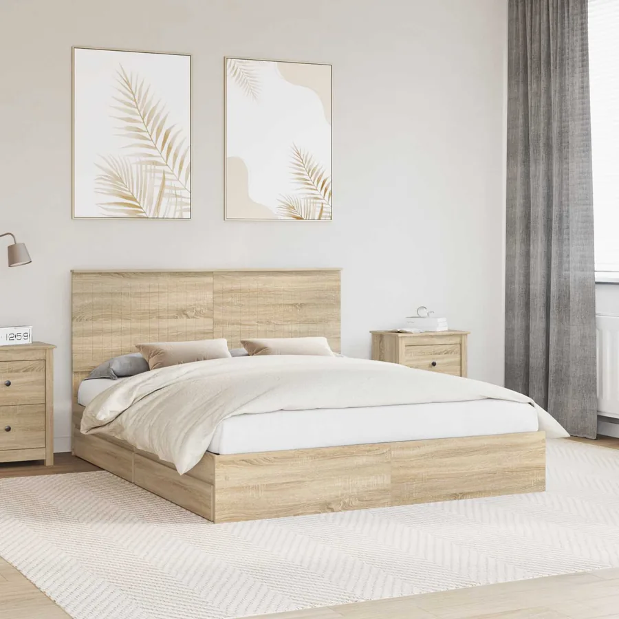Lit de Rangement Chêne Sonoma 160 x 200 cm Bois d'ingénierie