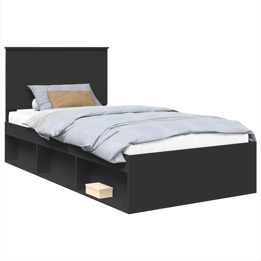 Cadre de lit Noir 100 x 200 cm Bois de pin massif - 2