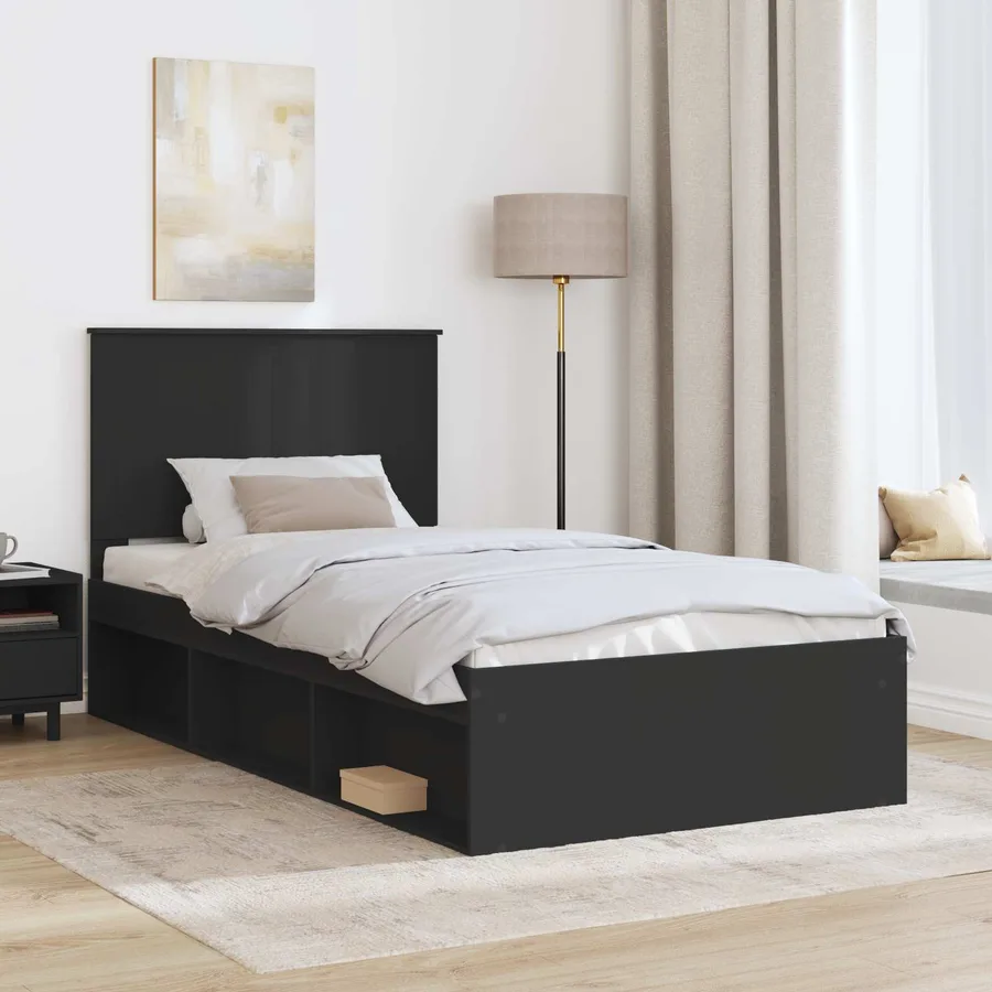 Cadre de lit Noir 100 x 200 cm Bois de pin massif - 3