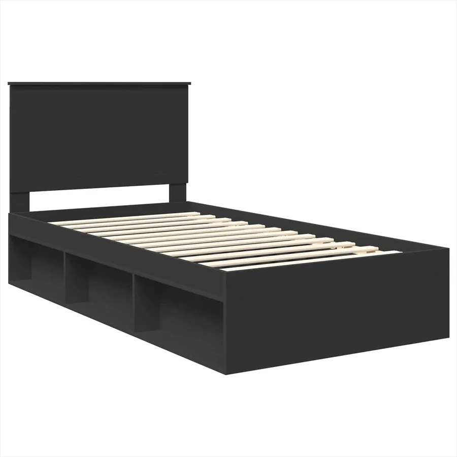 Cadre de lit Noir 100 x 200 cm Bois de pin massif - 4