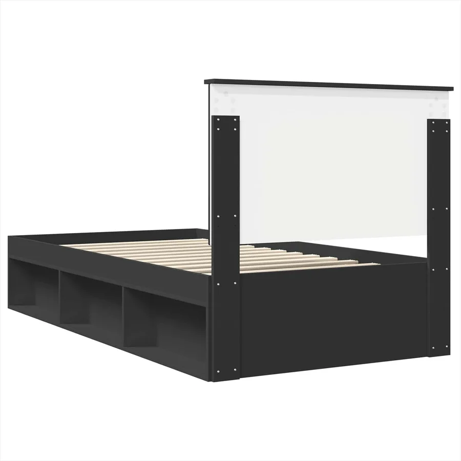Cadre de lit Noir 100 x 200 cm Bois de pin massif - 9