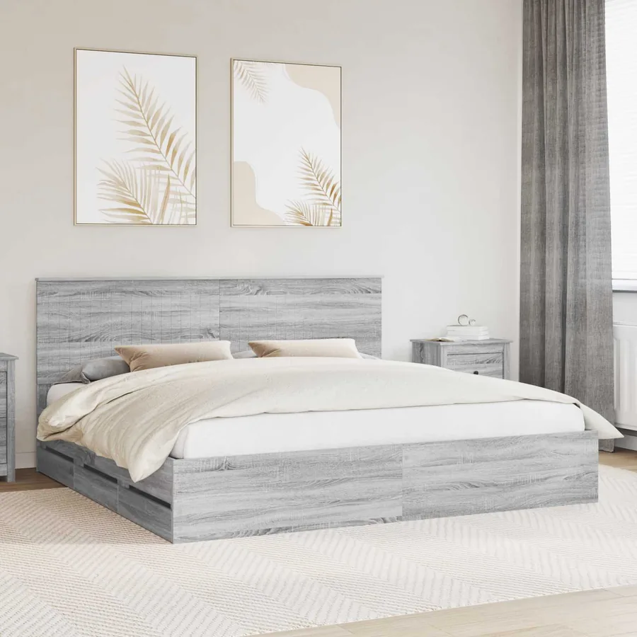 Cadre de lit Gris Sonoma 200 x 200 cm Bois Ingénierie