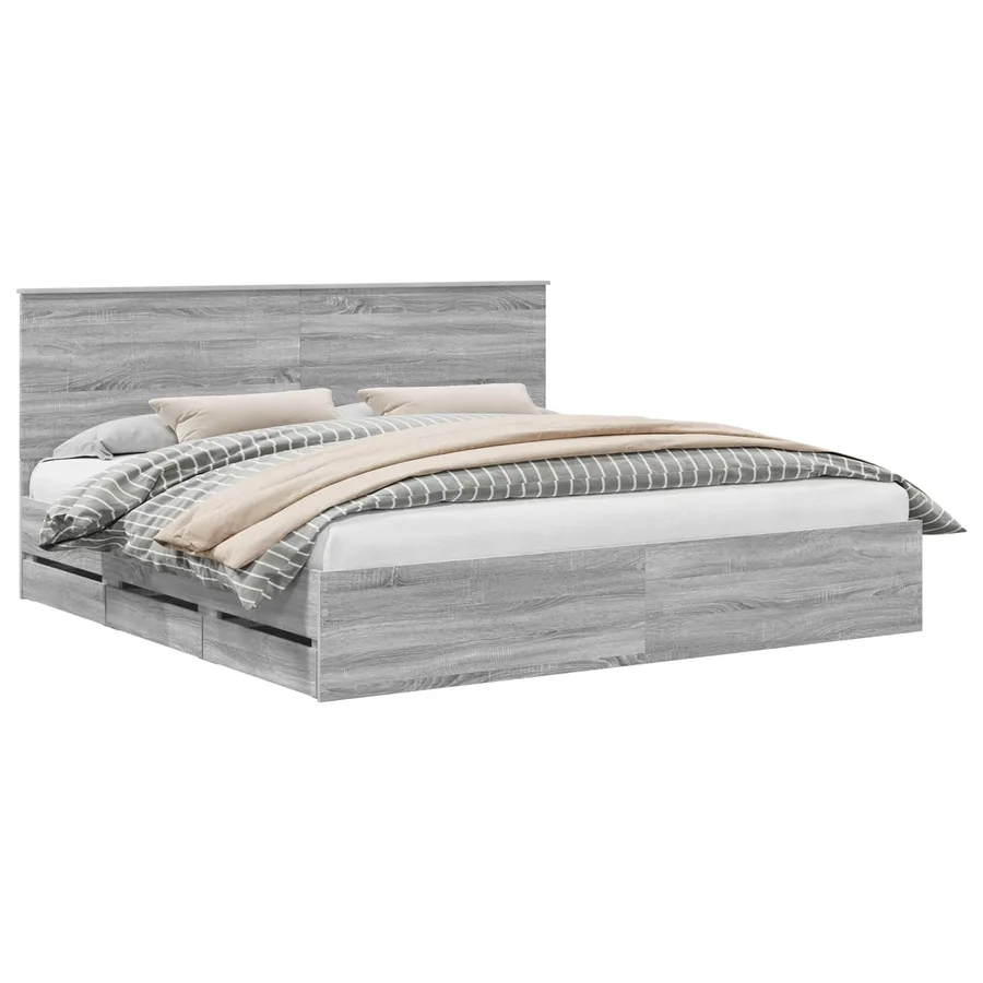 Cadre de lit Gris Sonoma 200 x 200 cm Bois Ingénierie - 2
