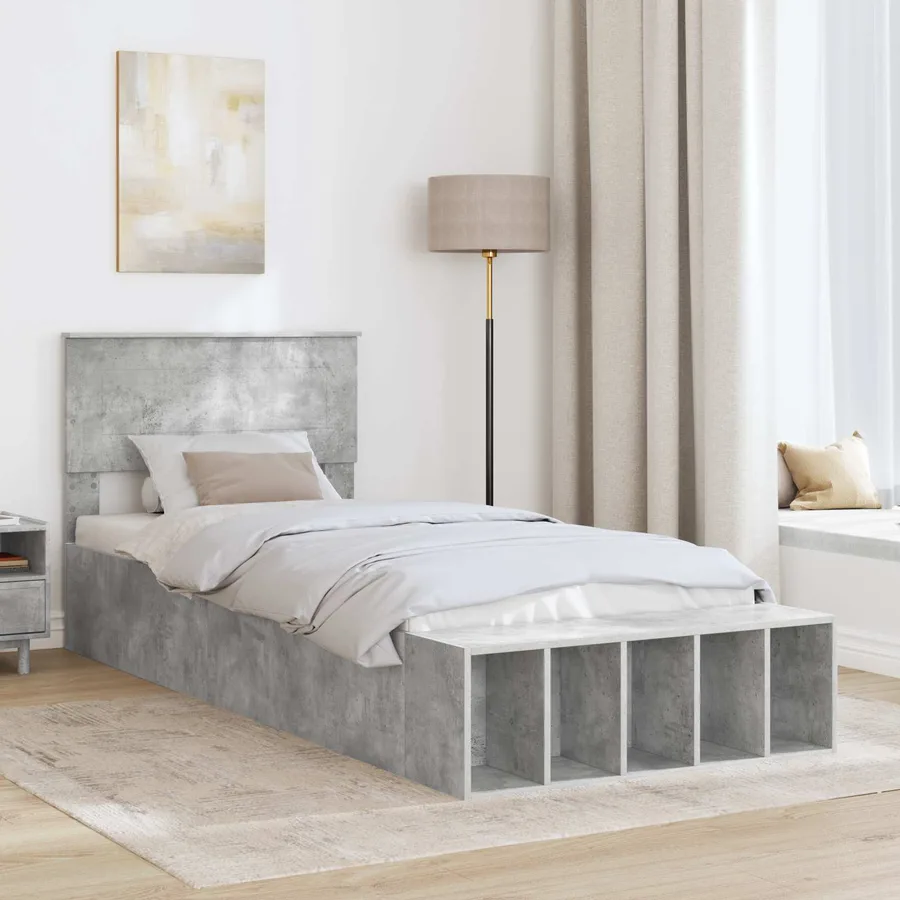 Cadre de lit Gris béton 90 x 190 cm Bois d'ingénierie - 3