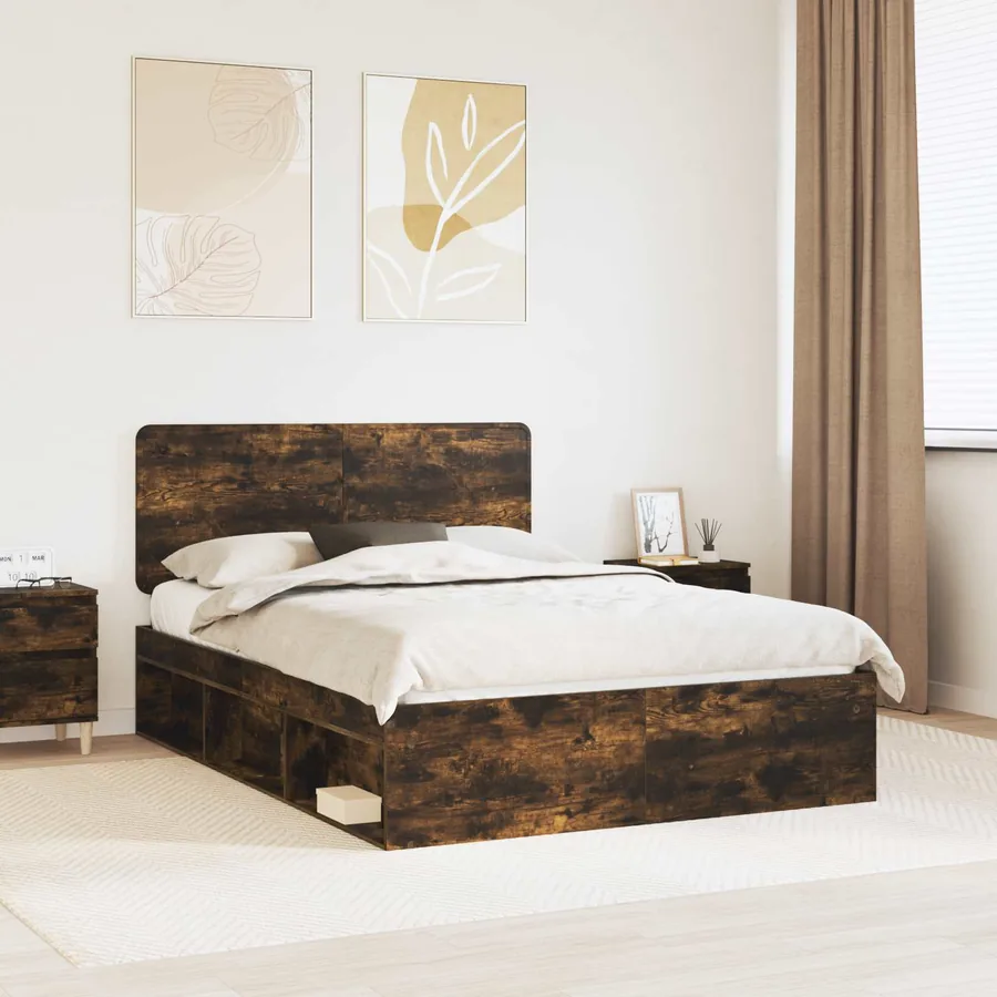 Cadre de lit Chêne fumé 160 x 200 cm Bois de pin massif