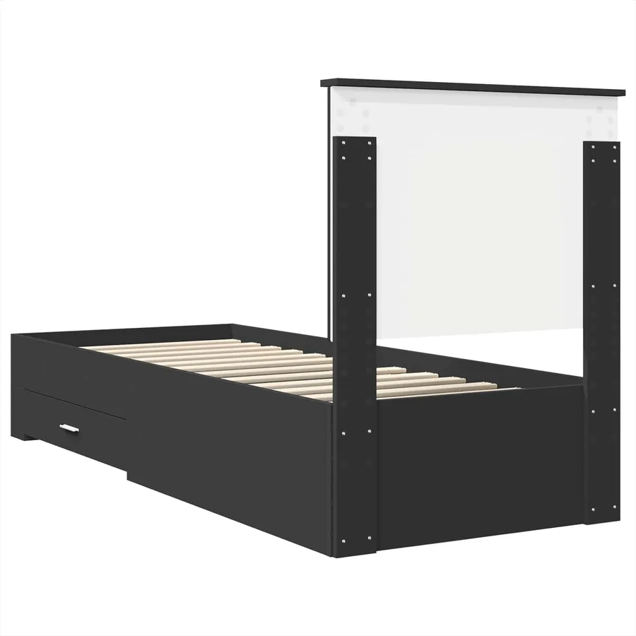 Cadre de lit Noir et argent 70 x 190 cm Bois d'ingénierie - 9