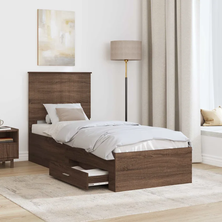 Cadre de lit avec tiroir Chêne Marron et Argent 70 x 190 cm - 3