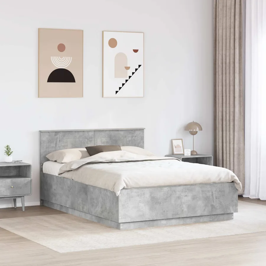 Cadre de lit Gris béton 150 x 200 cm Bois d'ingénierie - 3