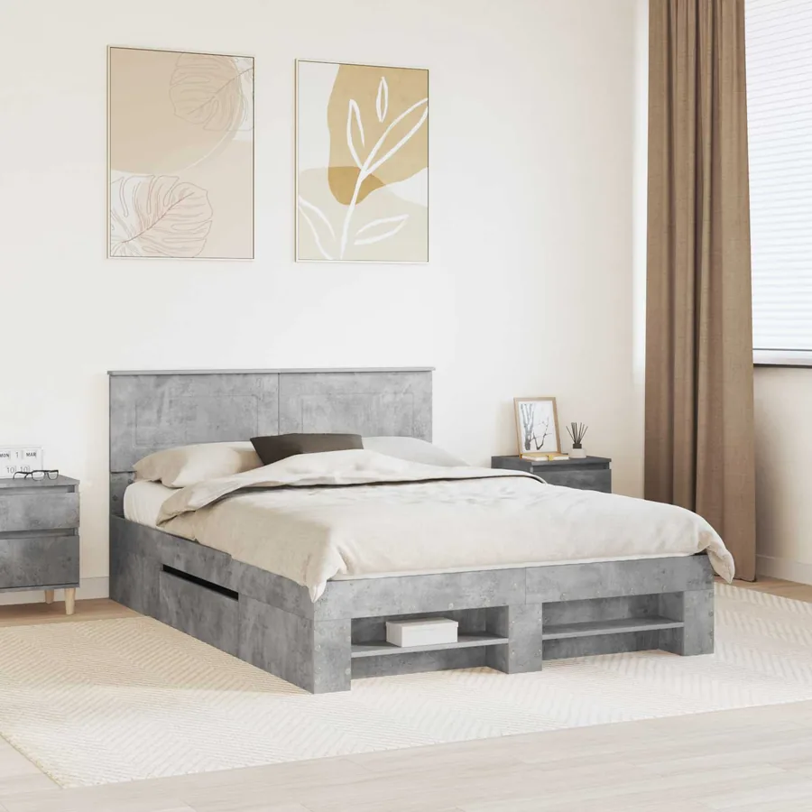 Cadre de lit Gris béton 150 x 200 cm Bois d'ingénierie