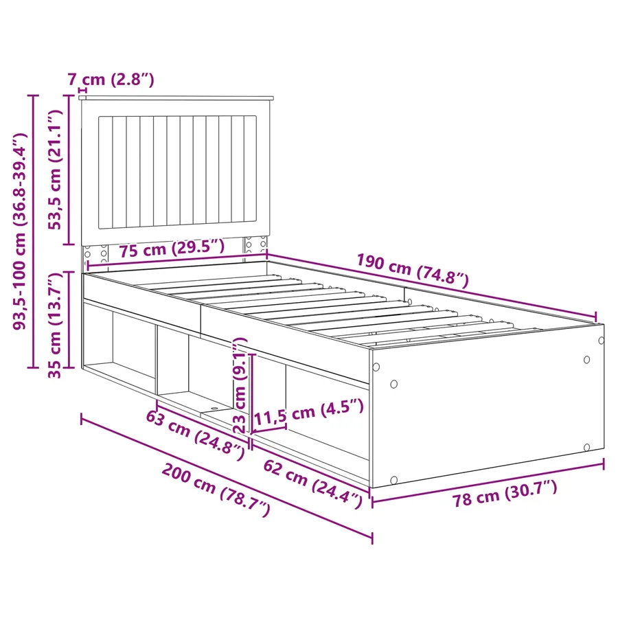 Cadre de lit Chêne brun 75 x 190 cm Bois de pin massif - 13