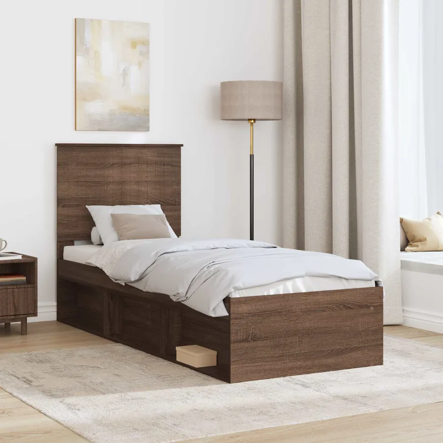 Cadre de lit Chêne brun 75 x 190 cm Bois de pin massif - 3