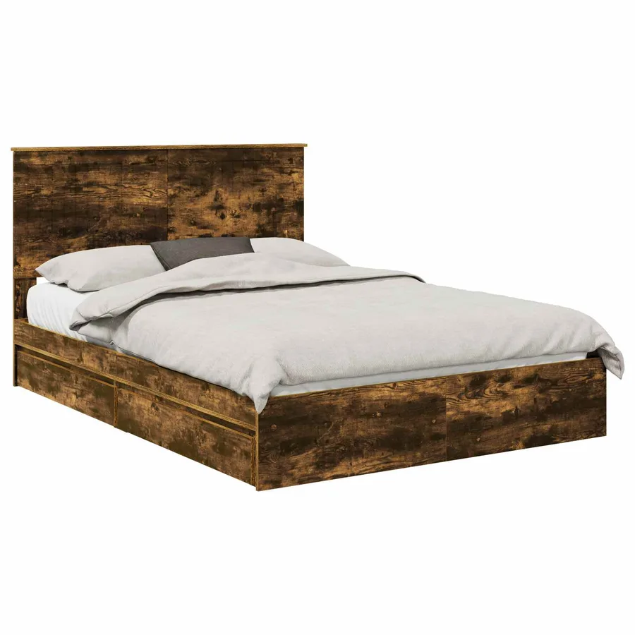 Lit de Rangement Chêne fumé 135 x 190 cm Bois d'ingénierie - 2