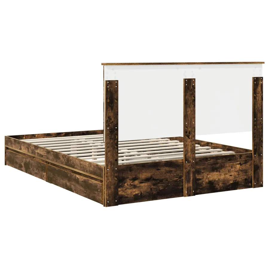 Lit de Rangement Chêne fumé 135 x 190 cm Bois d'ingénierie - 8