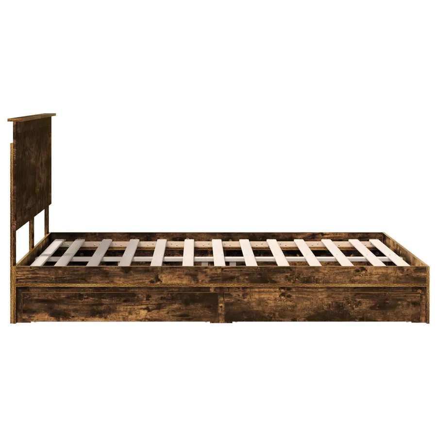 Lit de Rangement Chêne fumé 135 x 190 cm Bois d'ingénierie - 9