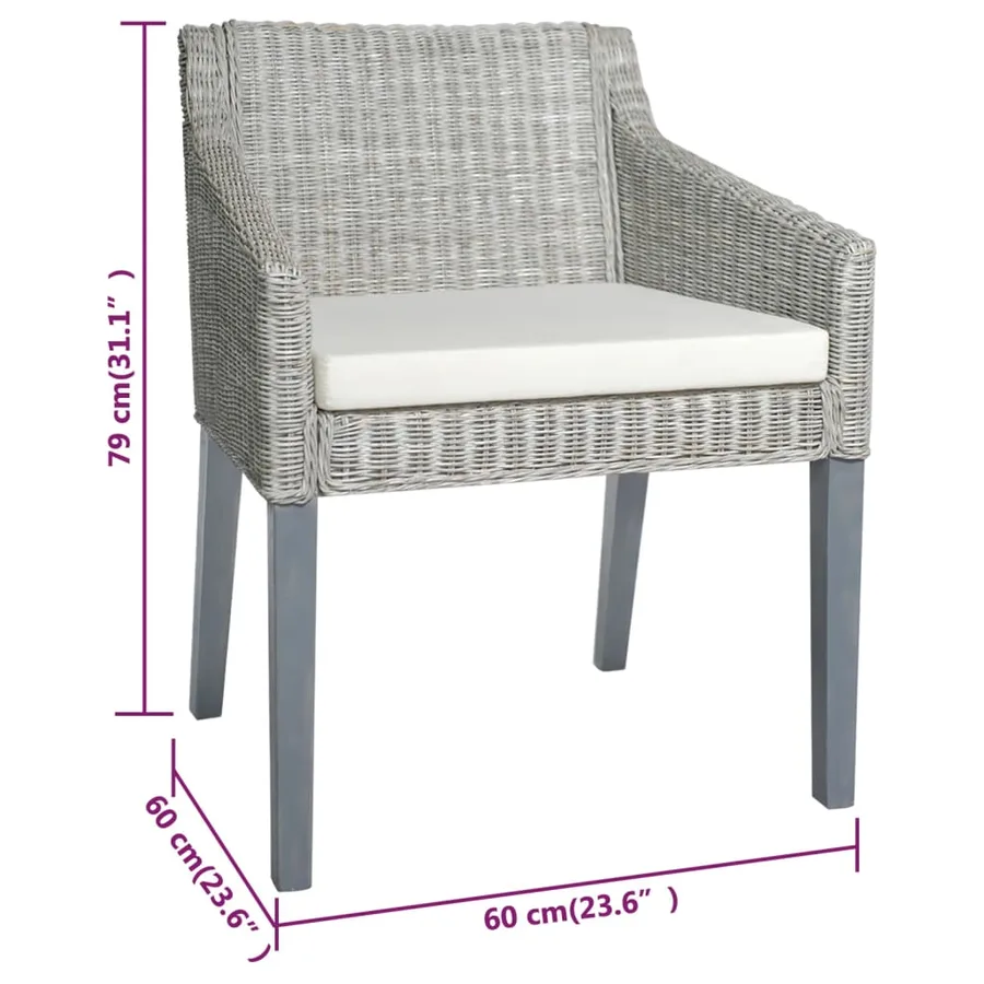 Chaise à manger avec coussin Gris Rotin naturel - 6
