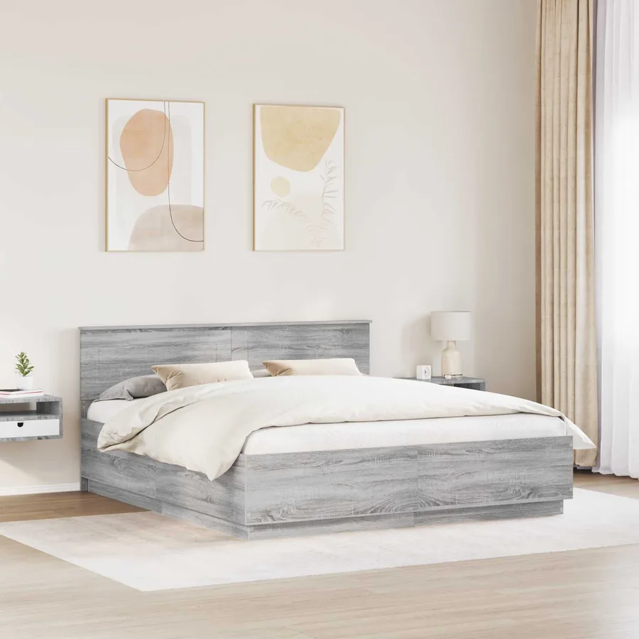 Cadre de lit Sonoma gris 200 x 200 cm Bois d'ingénierie - 3