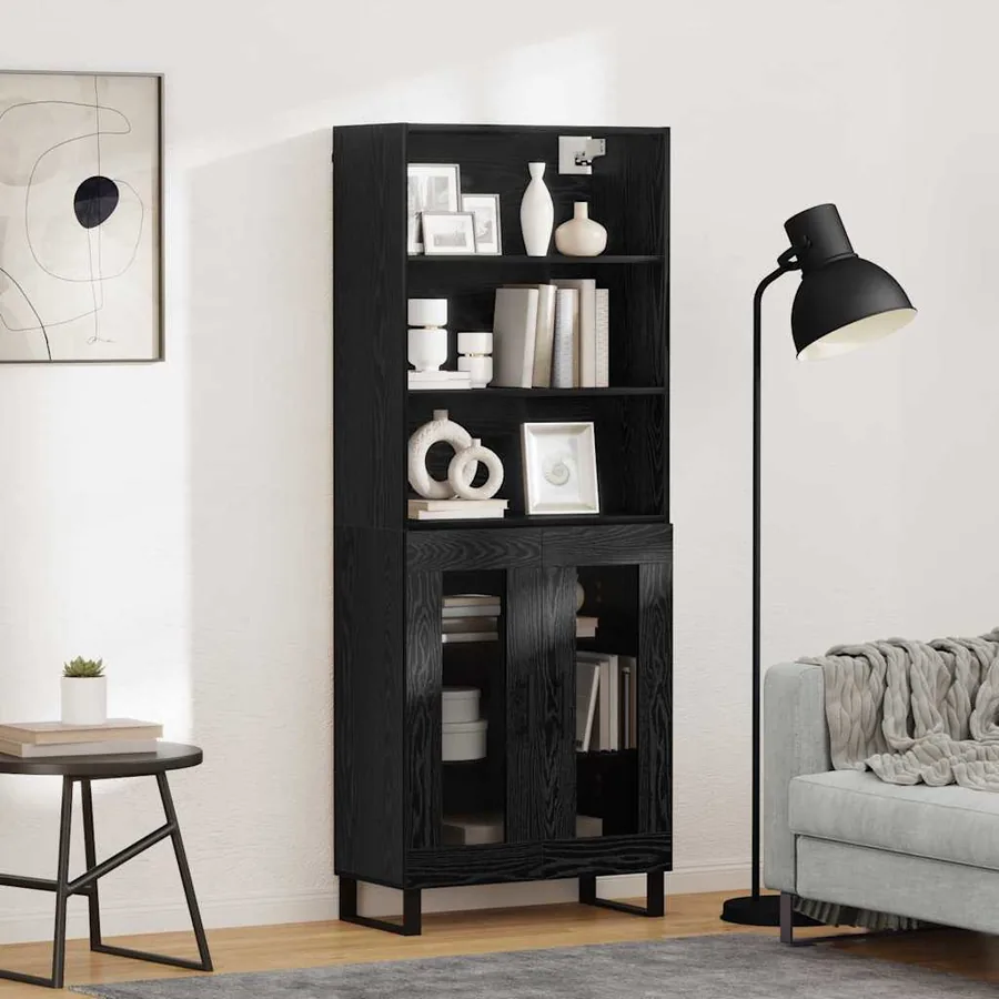 Haut Armoire 2 pcs Chêne noir Bois d'ingénierie