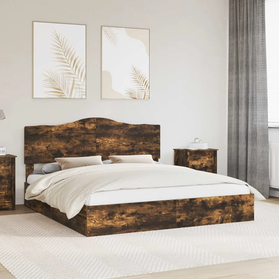 Lit de Rangement Chêne fumé 180 x 200 cm Bois d'ingénierie