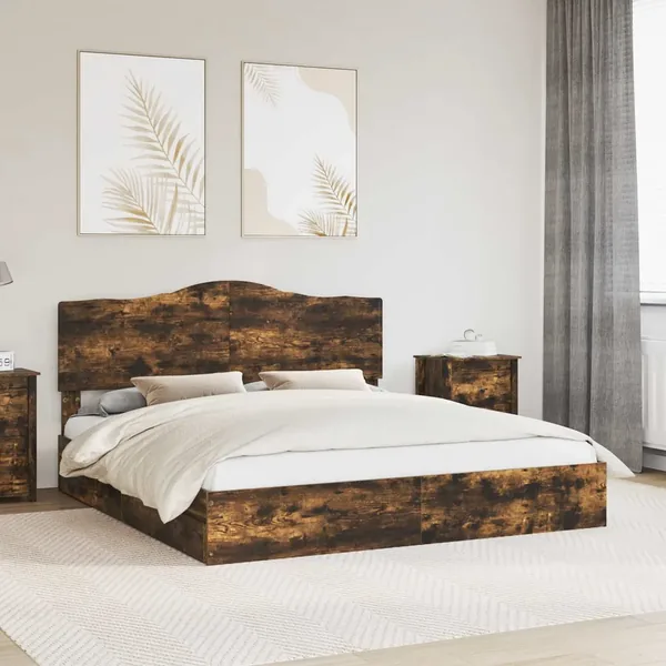 Lit de Rangement Chêne fumé 180 x 200 cm Bois d'ingénierie