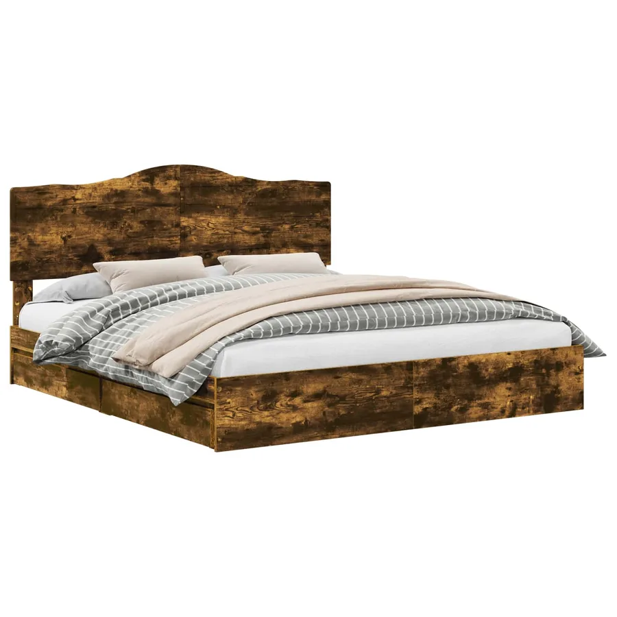 Lit de Rangement Chêne fumé 180 x 200 cm Bois d'ingénierie - 2