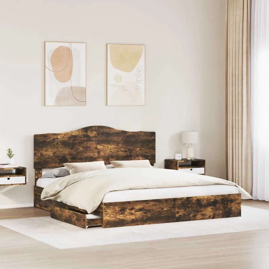 Lit de Rangement Chêne fumé 180 x 200 cm Bois d'ingénierie - 3
