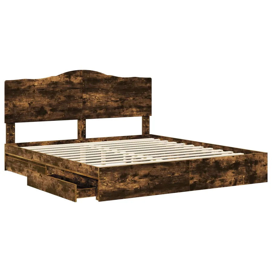 Lit de Rangement Chêne fumé 180 x 200 cm Bois d'ingénierie - 5