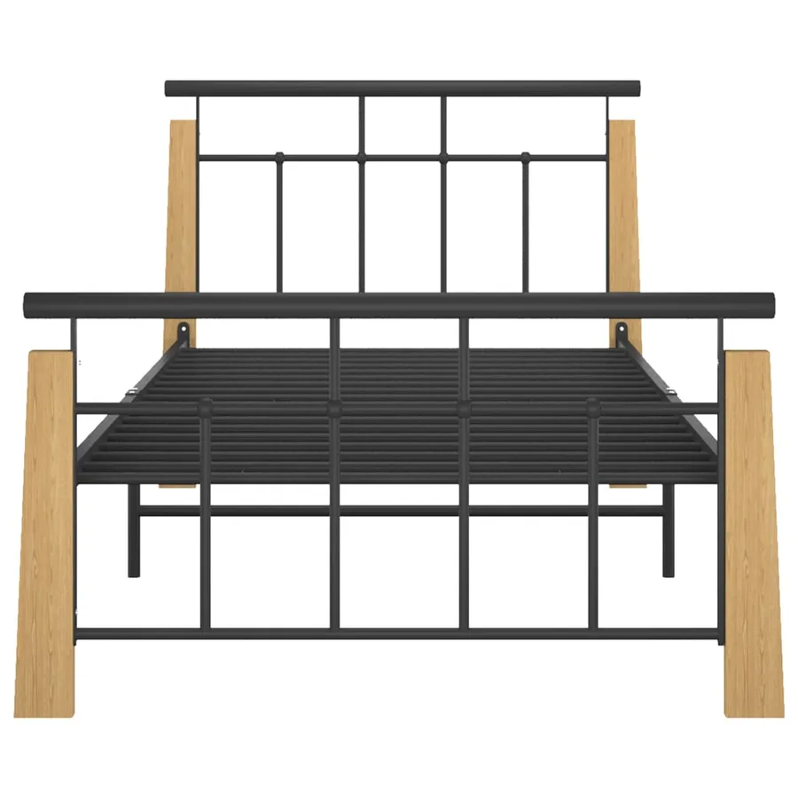 Cadre de lit sans matelas métal bois de chêne massif 90x200 cm - 3