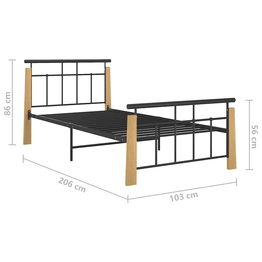 Cadre de lit sans matelas métal bois de chêne massif 90x200 cm - 7