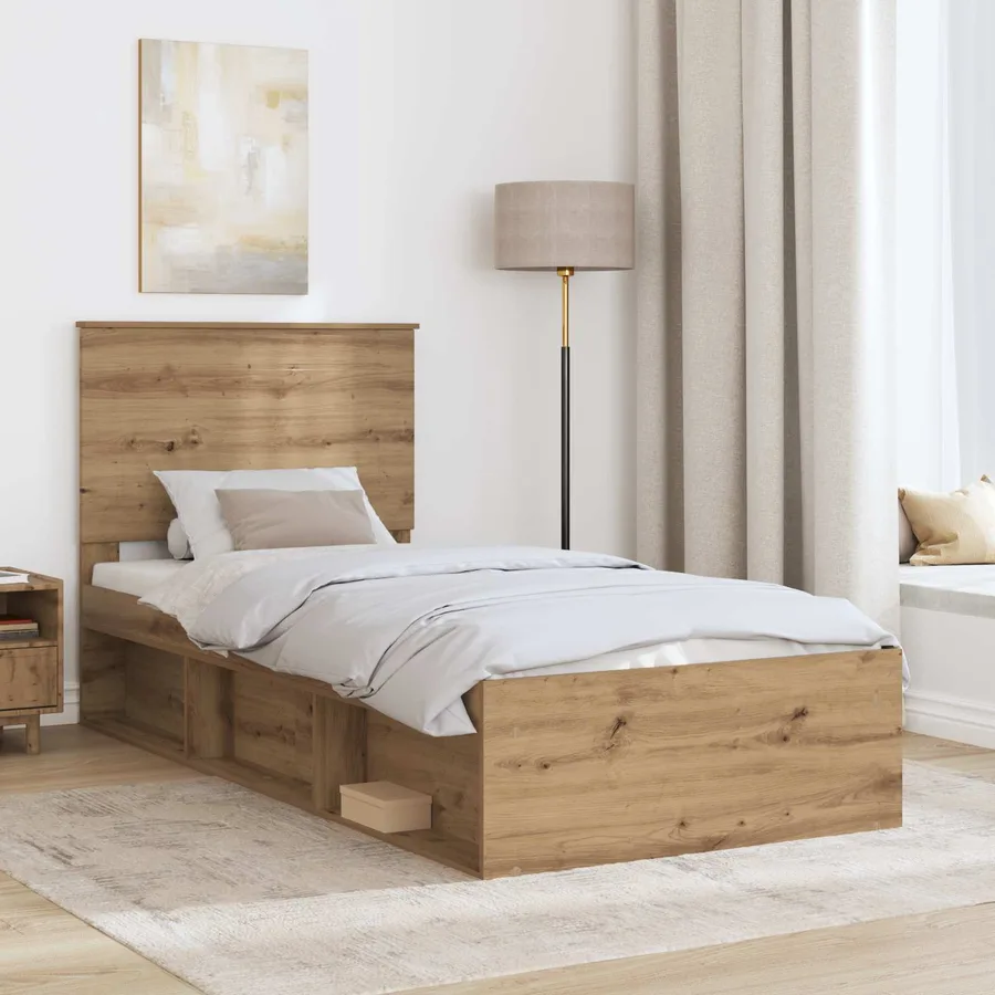 Cadre de lit Chêne artisan 90 x 200 cm Bois de pin massif - 3
