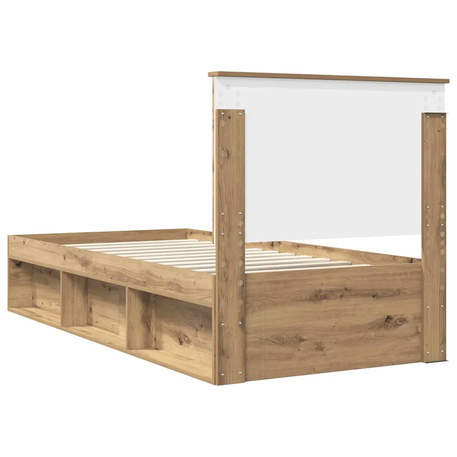 Cadre de lit Chêne artisan 90 x 200 cm Bois de pin massif - 9