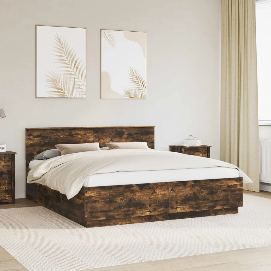 Cadre de lit Chêne fumé 200 x 200 cm Bois d'ingénierie