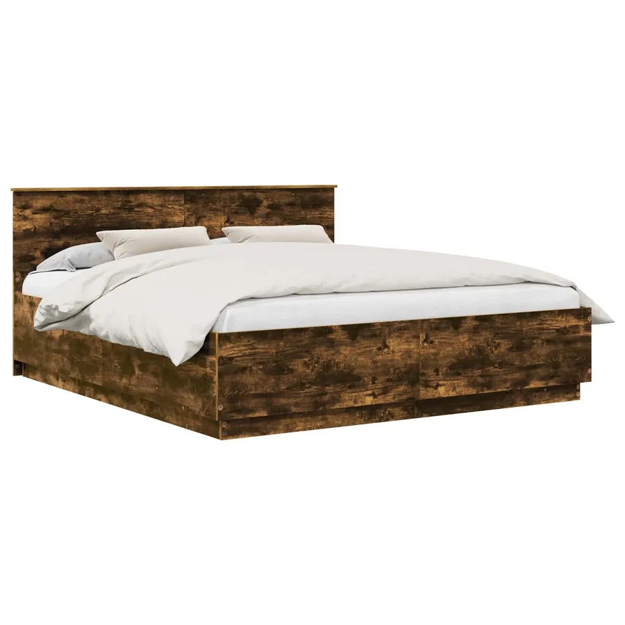 Cadre de lit Chêne fumé 200 x 200 cm Bois d'ingénierie - 3