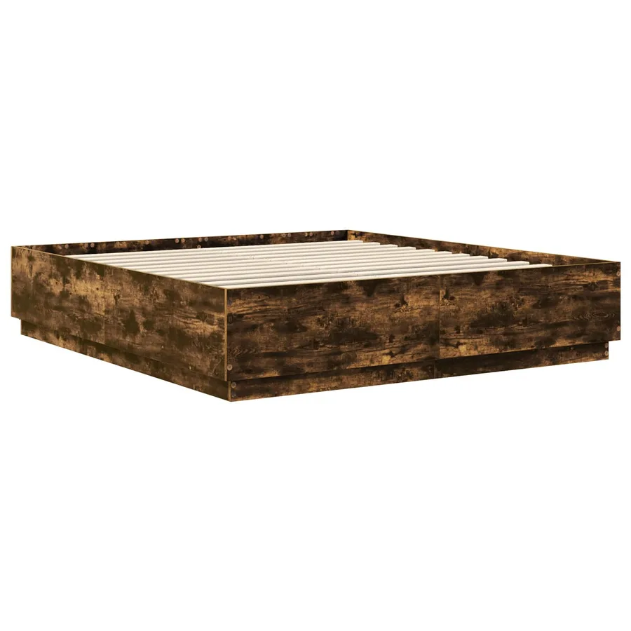 Cadre de lit Chêne fumé 200 x 200 cm Bois d'ingénierie - 6