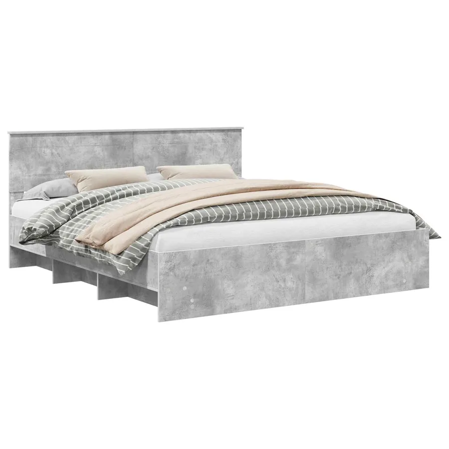 Cadre de lit Gris béton 200 x 200 cm Bois d'ingénierie - 2