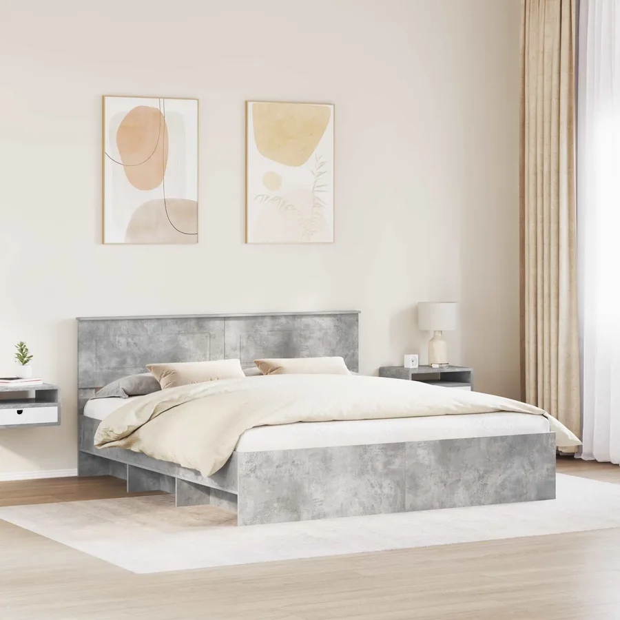 Cadre de lit Gris béton 200 x 200 cm Bois d'ingénierie - 3