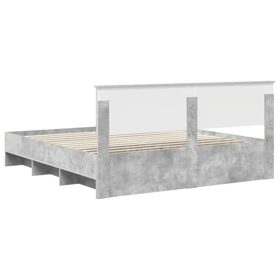 Cadre de lit Gris béton 200 x 200 cm Bois d'ingénierie - 9