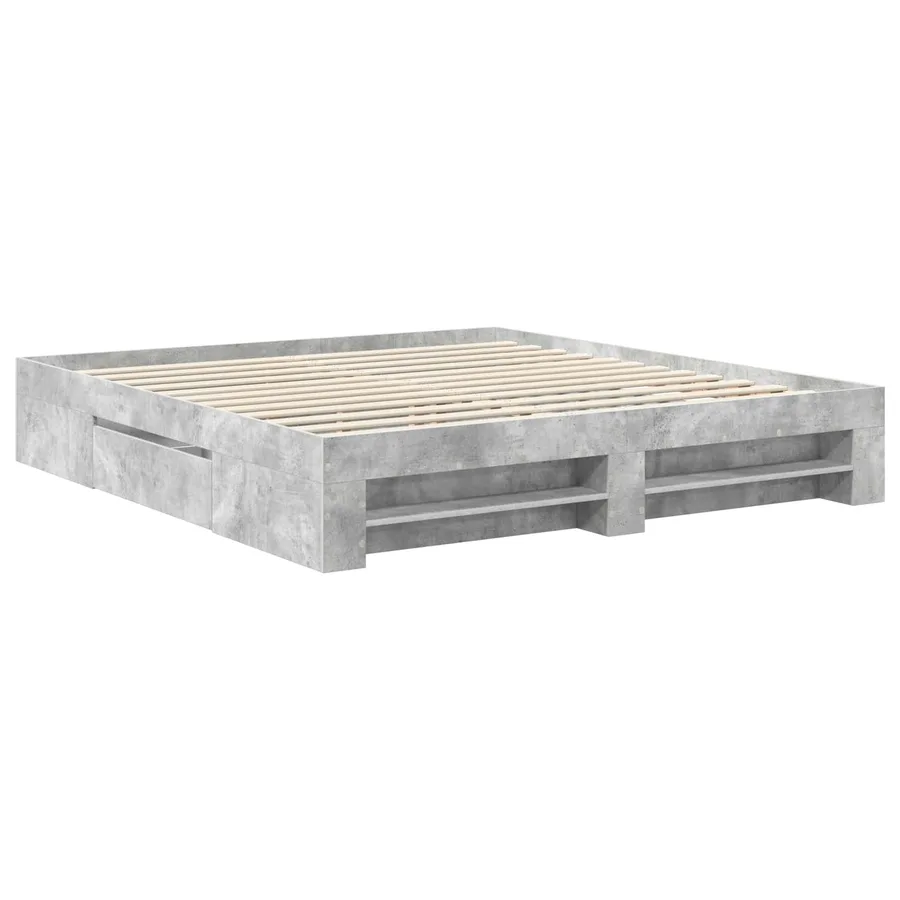 Cadre de lit Gris béton 200 x 200 cm Bois d'ingénierie - 6